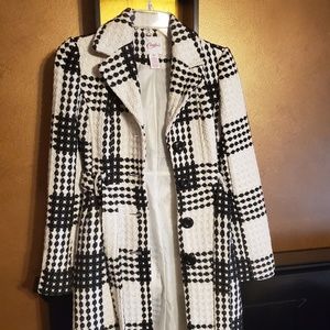 Candie's Plaid Houndstooth Belted Trench Coat